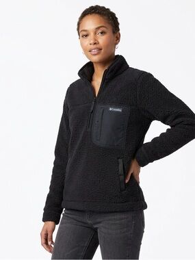 Columbia West Bend 1/4 Zip Sherpa Fleece Pullover Black M